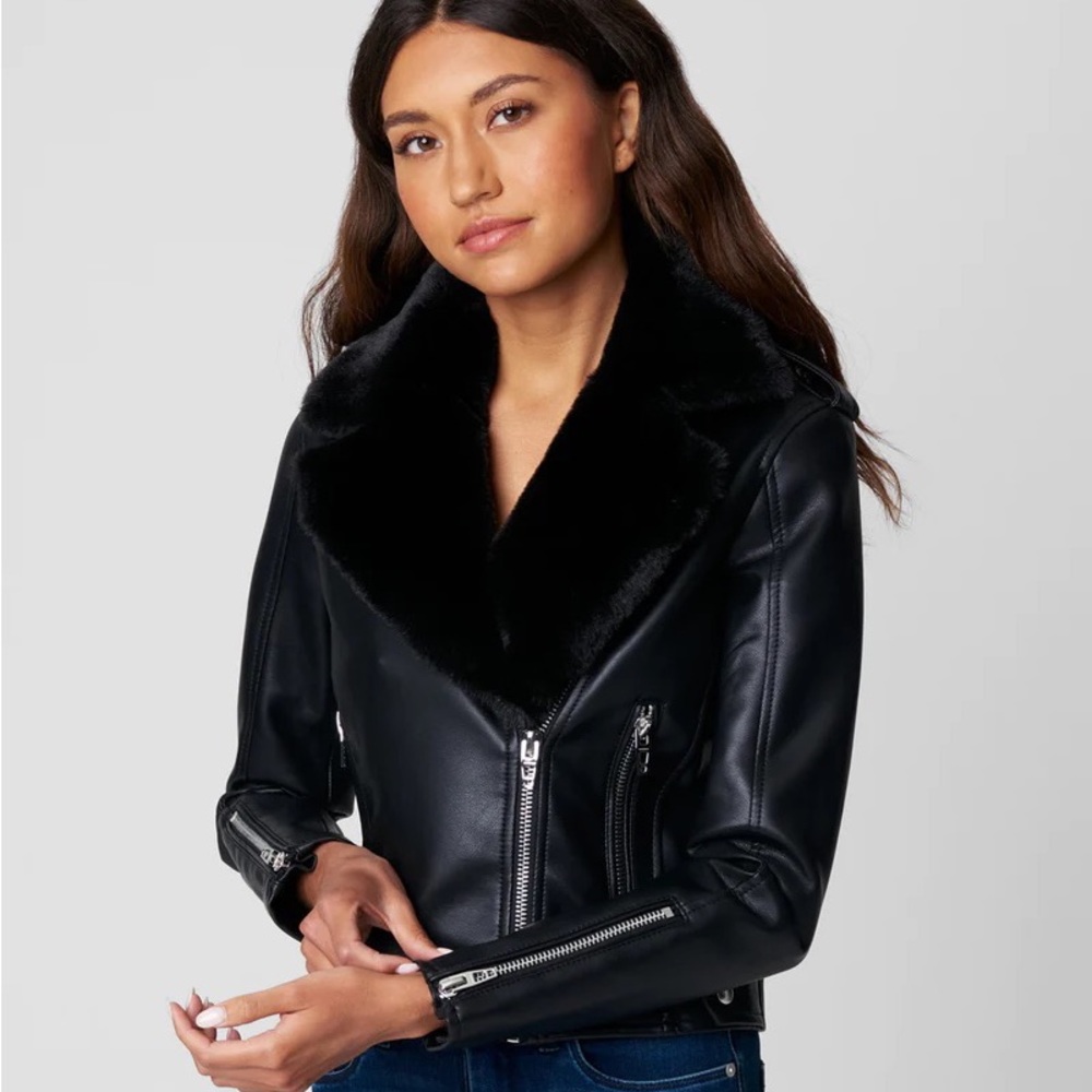 Blank NYC Double Taker fur lined leather moto jacket